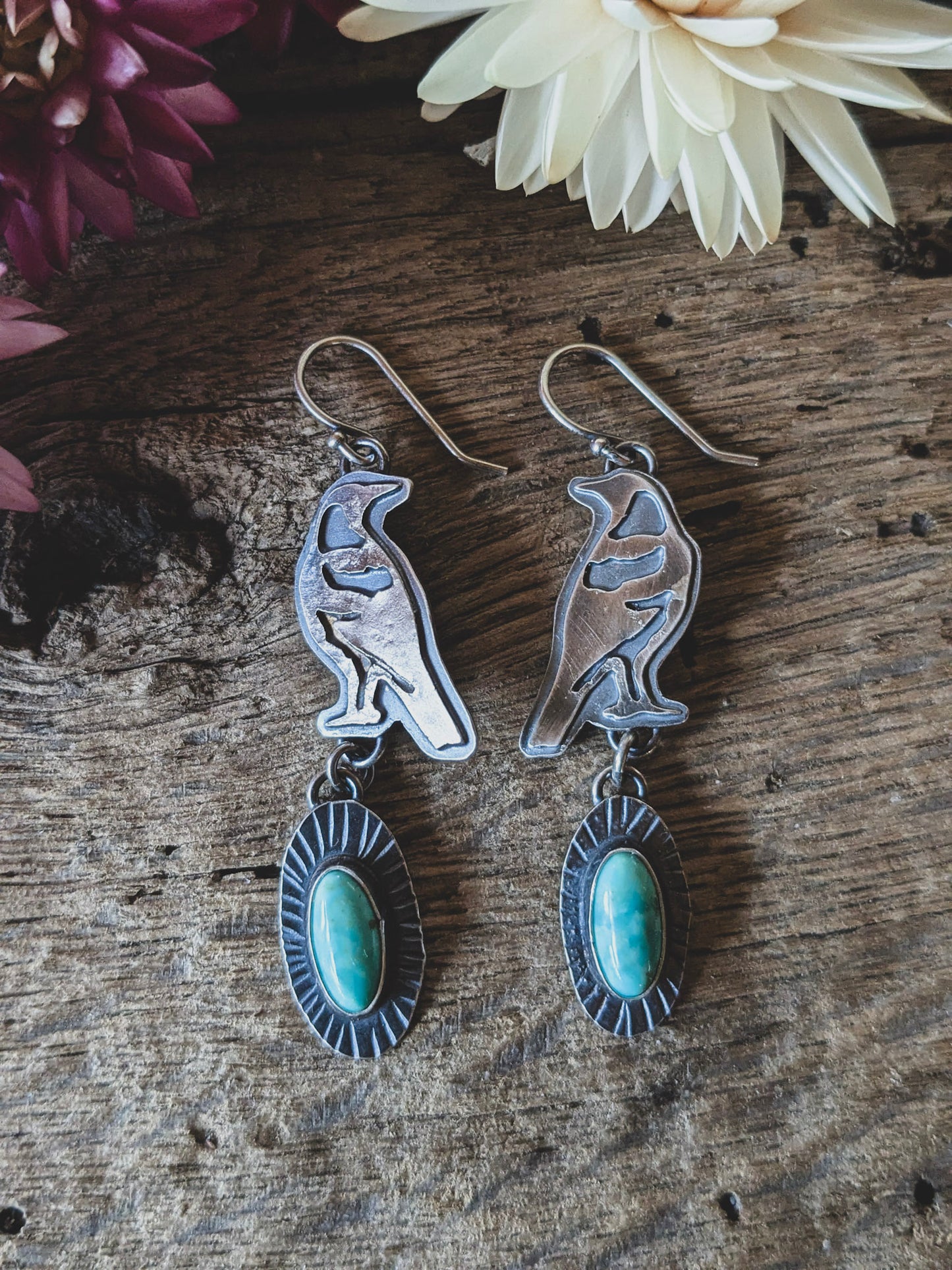 Magpie & Turquoise Dangle Earrings