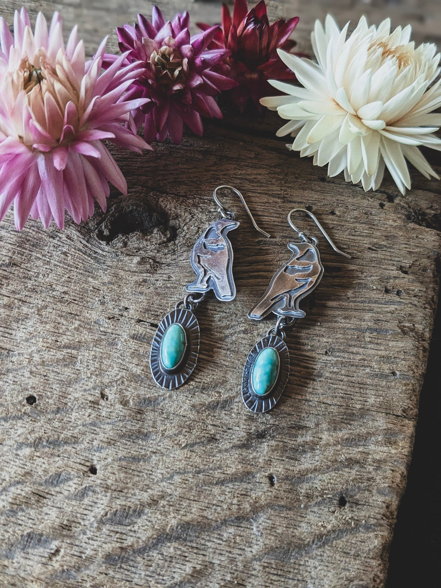 Magpie & Turquoise Dangle Earrings