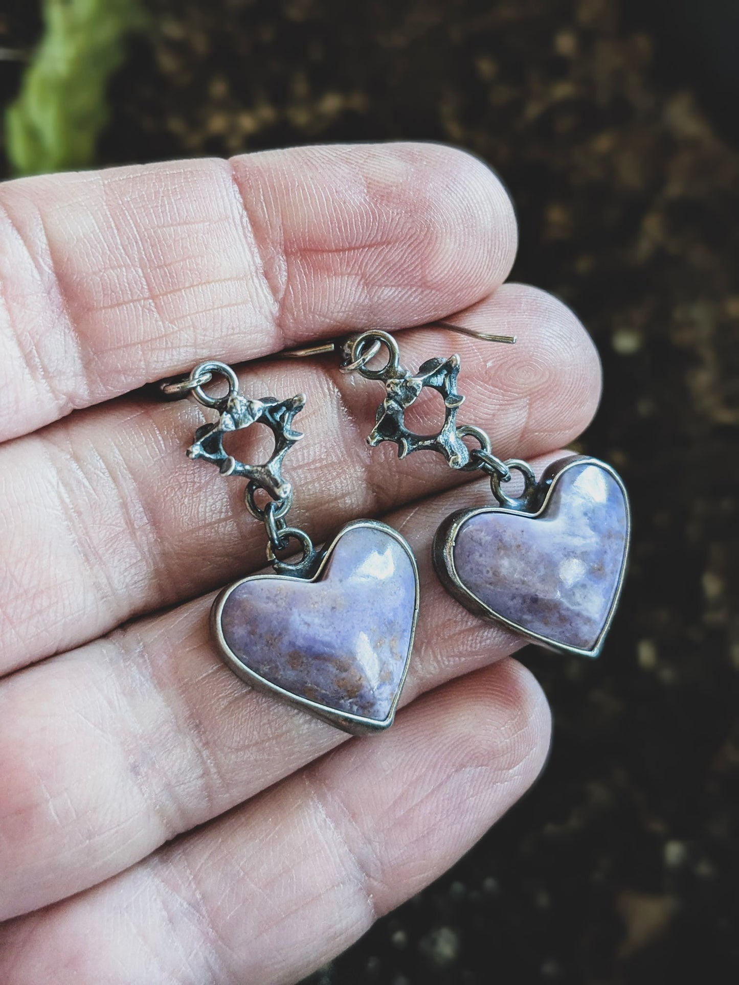 Vertebrate & Turkish Jade Purple Post Dangle Earrings