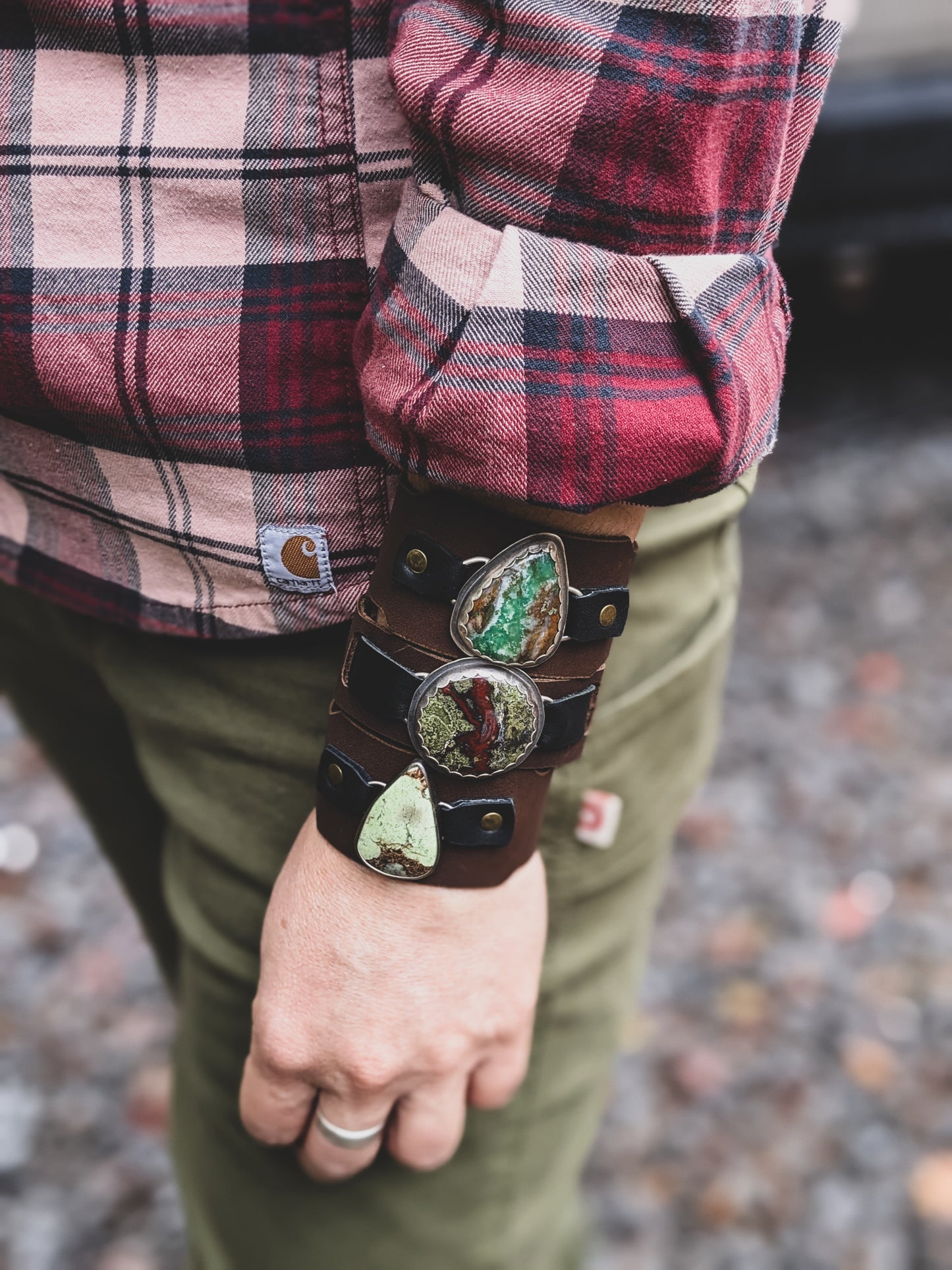 Leather Cuff Bracelets with Gemstones