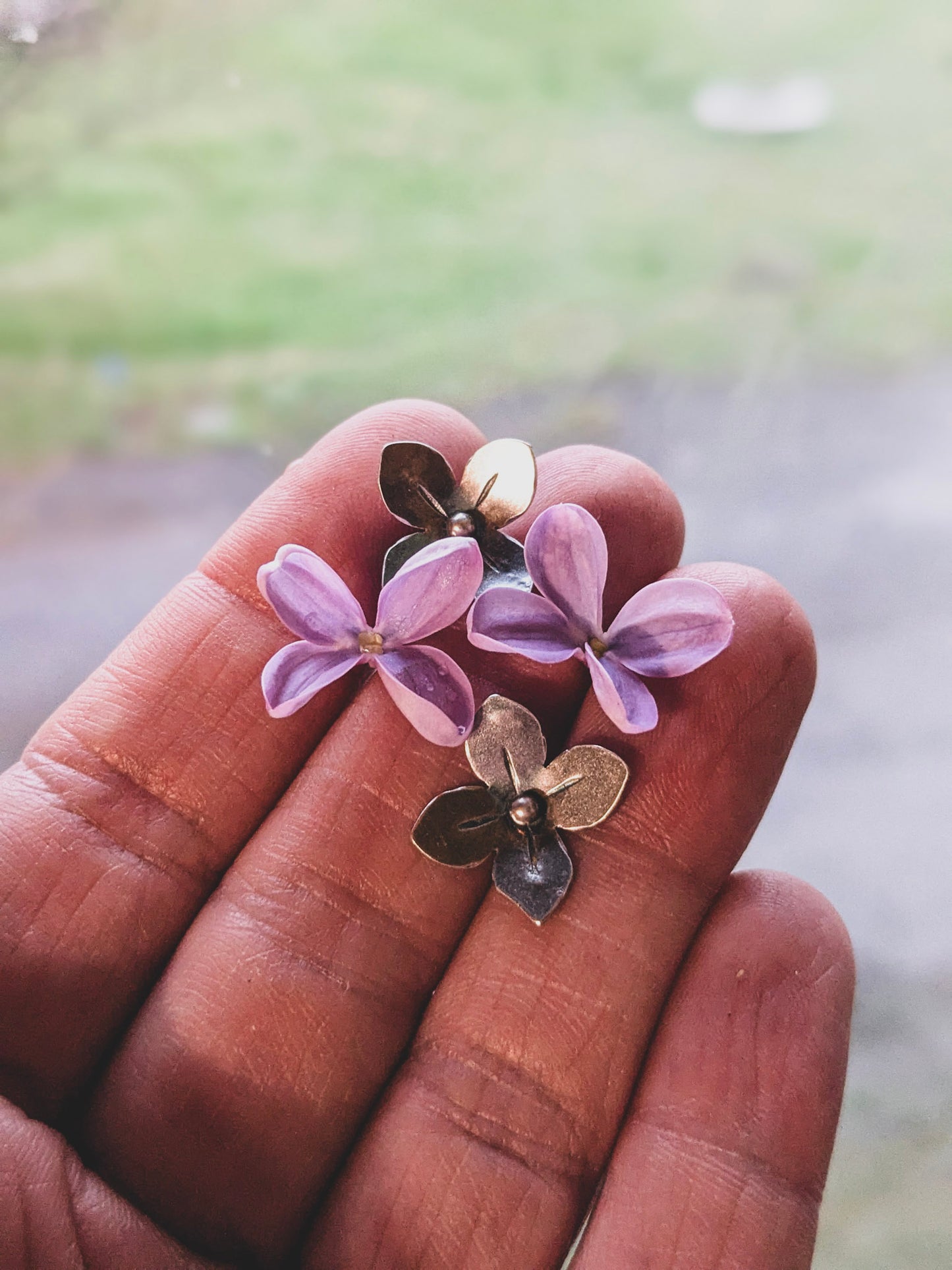Sterling Silver Lilac Flower Stud Earrings