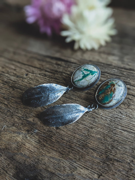 Royston Ribbon Turquoise & Sterling Silver Leaf Earrings