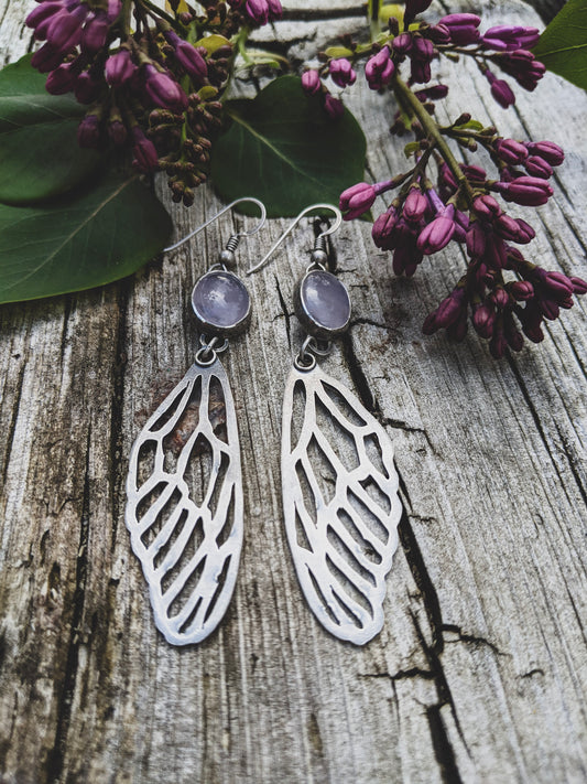 Chalcedony & Sterling Silver Cicada Wing Dangle Earrings | Handcrafted