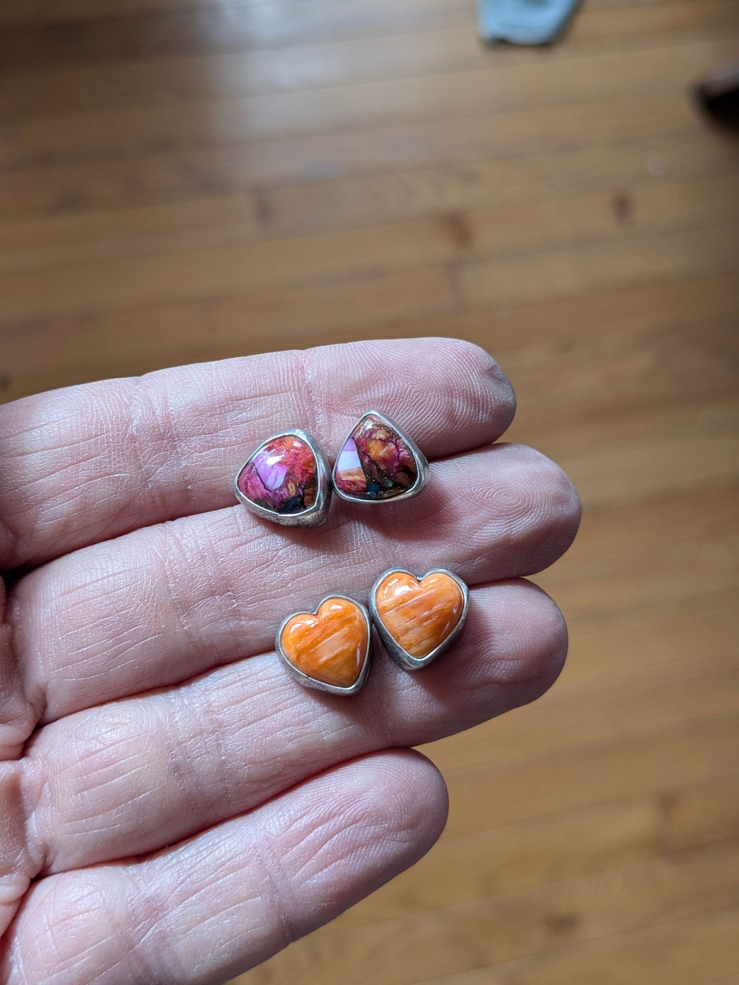 Bright Orange Spiny Oyster Heart Post Earrings