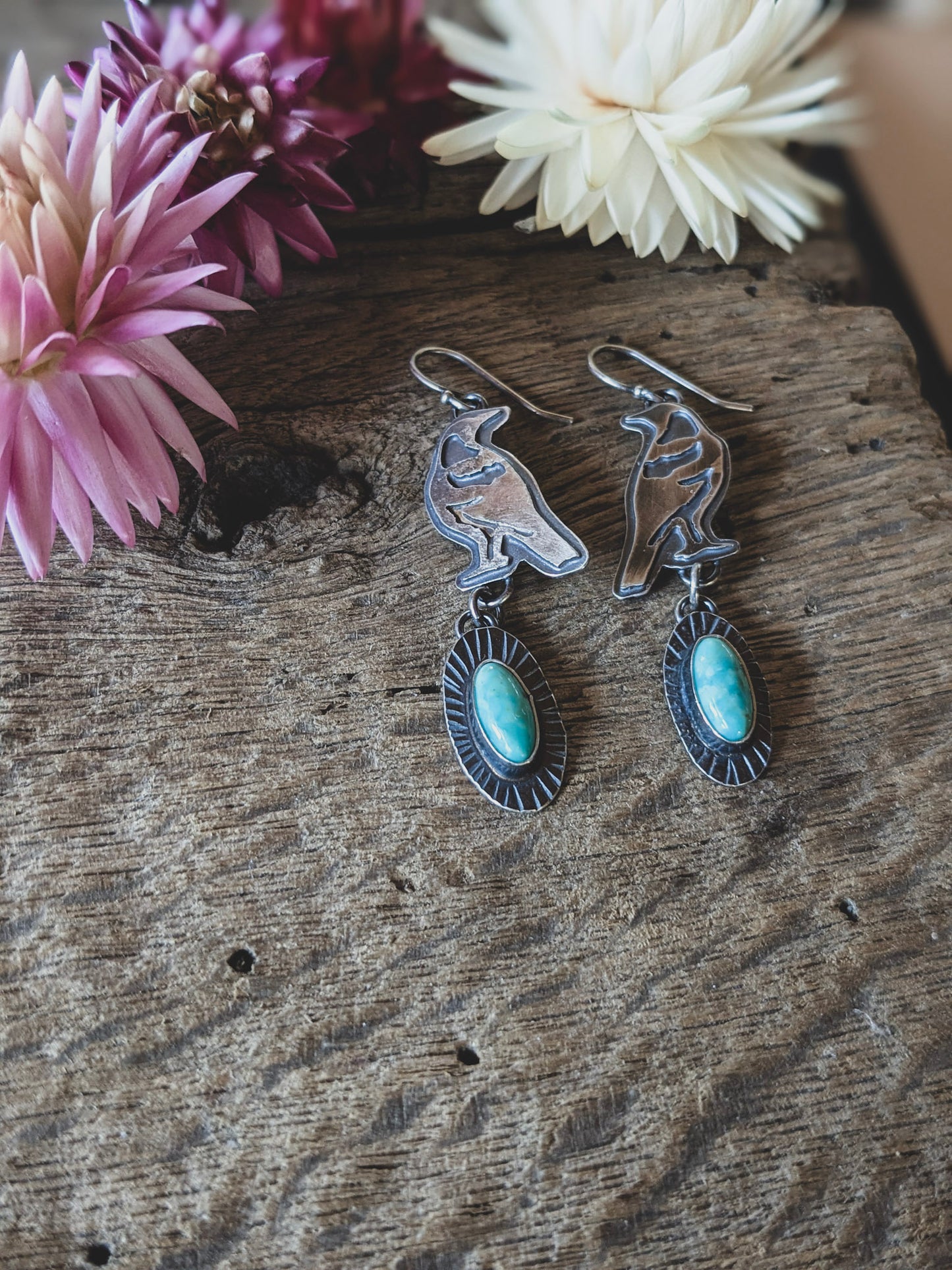 Magpie & Turquoise Dangle Earrings