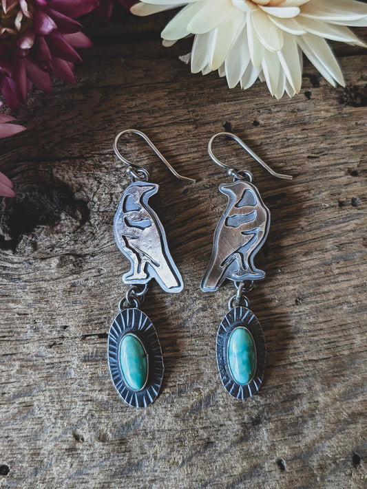 Magpie & Turquoise Dangle Earrings