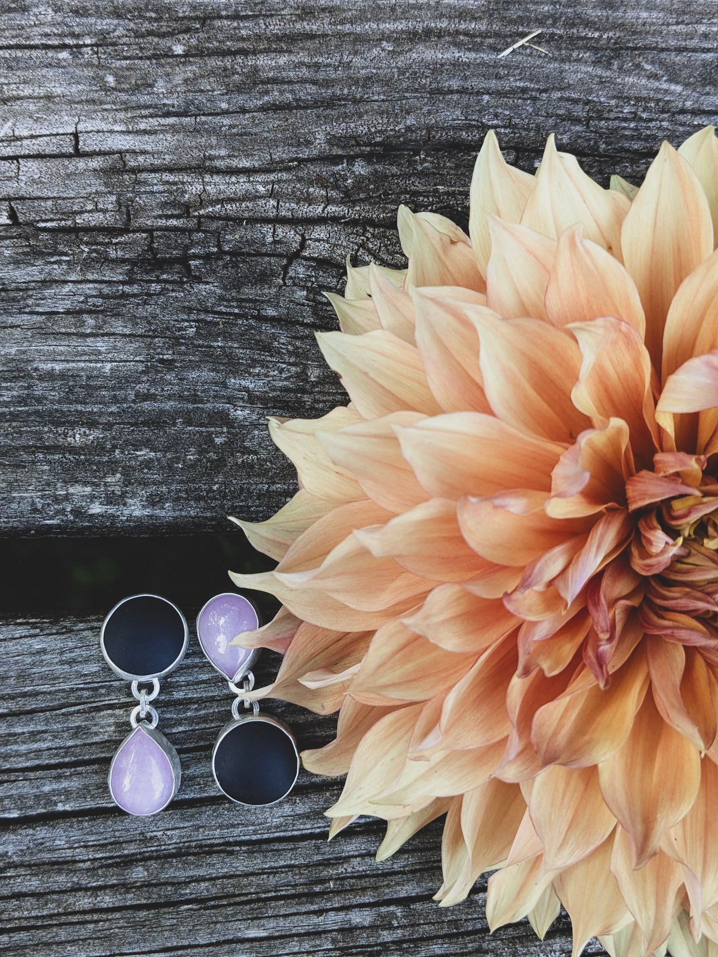 Black Jade Asymmetrical Sterling Silver Post Dangle Earrings | Handcrafted