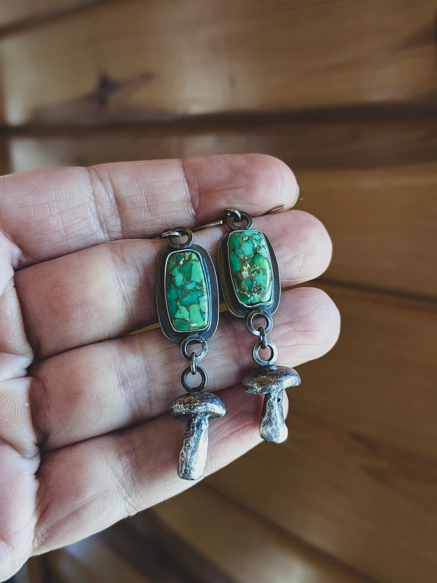 Handmade Mushroom & Turquoise Dangle Earrings