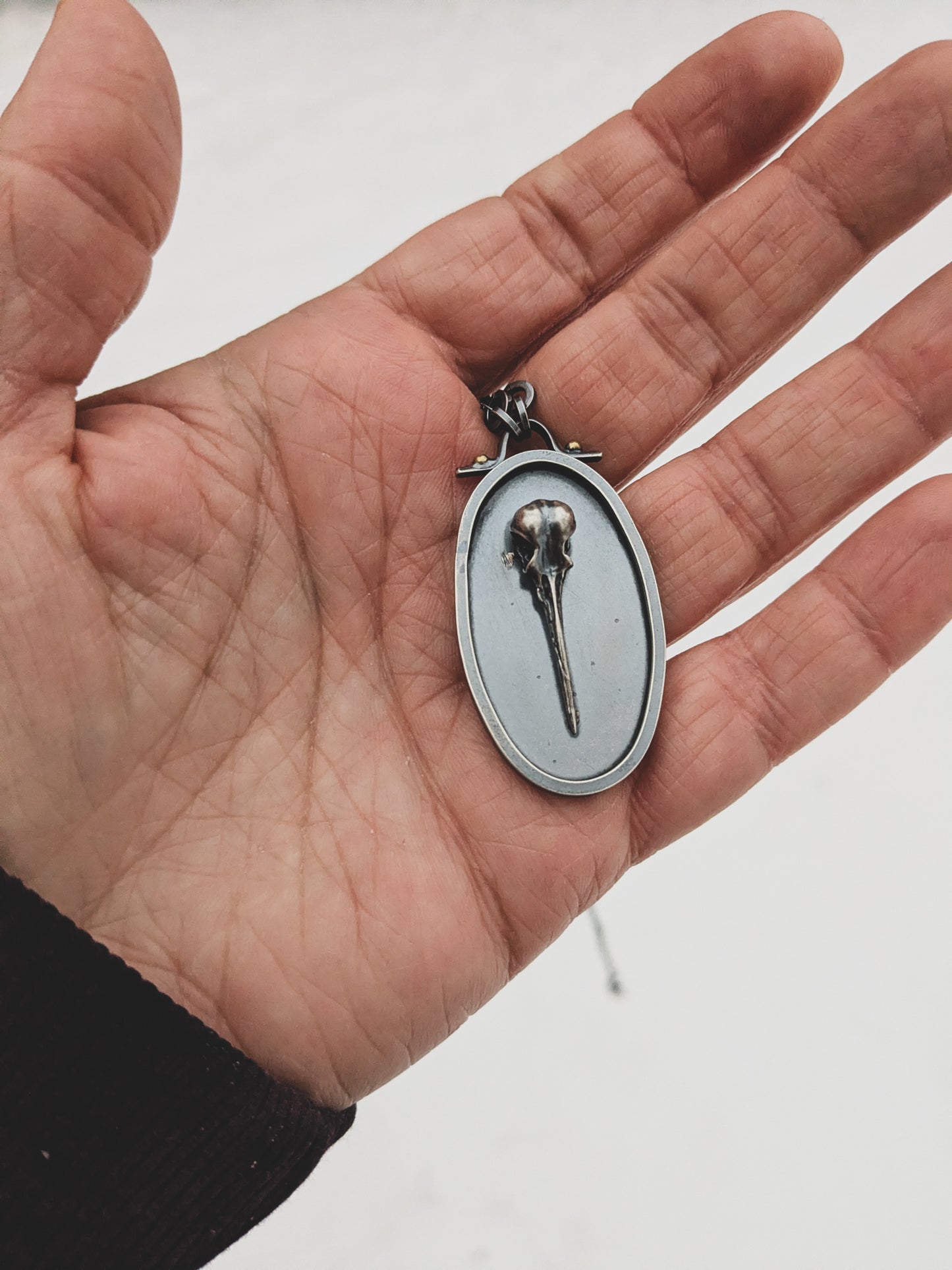 Handmade Sterling Silver Hummingbird Skull Pendant