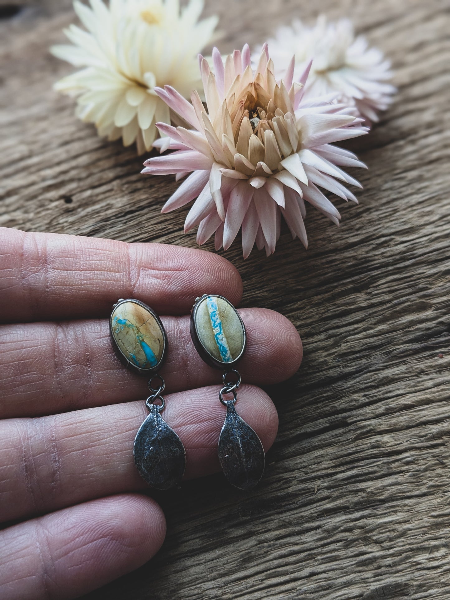 Royston Ribbon Turquoise & Sterling Silver Leaf Earrings
