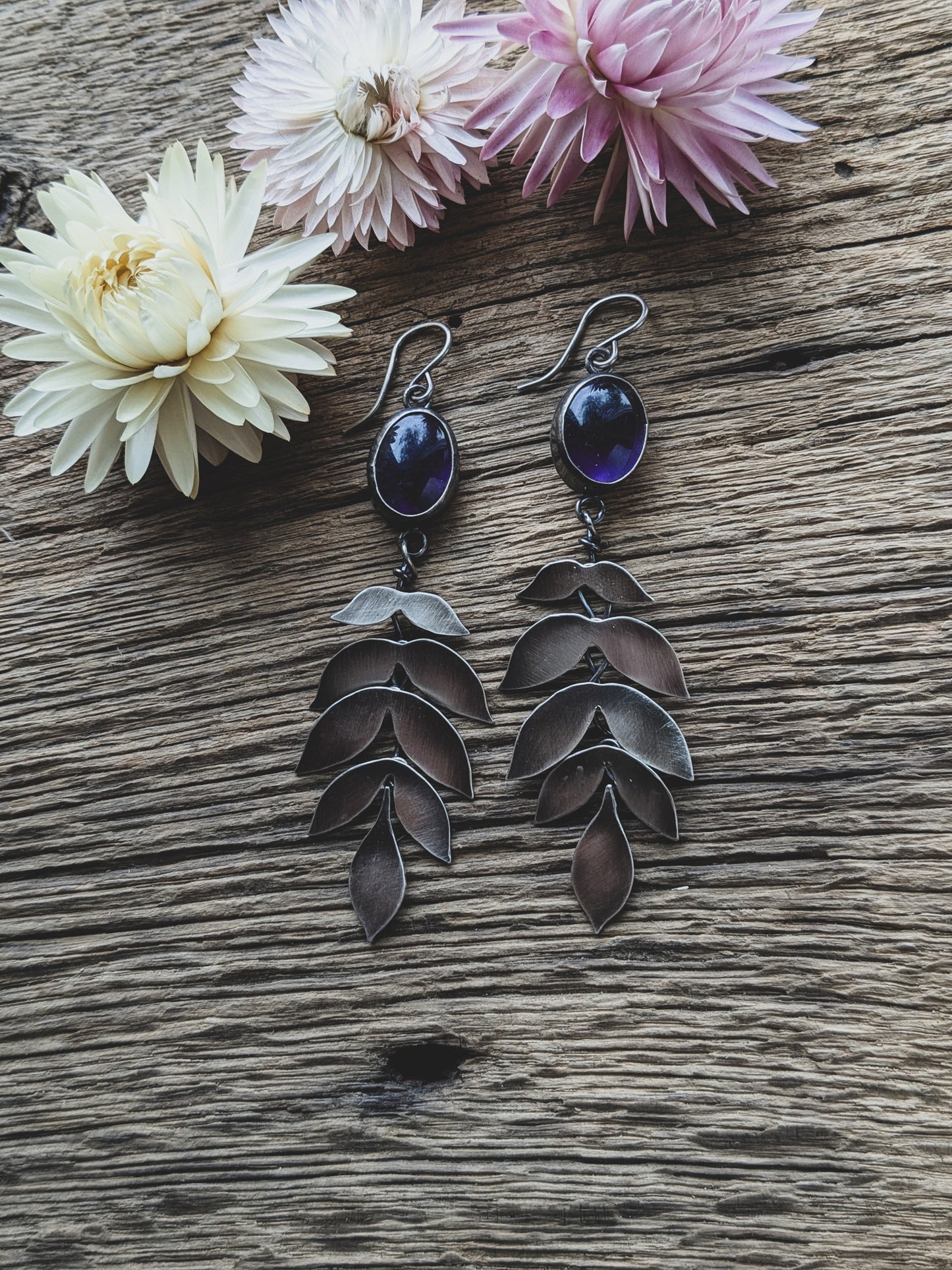 Hand-Fabricated Sterling Silver Kinetic Amethyst Earrings – Articulated, Moving Design