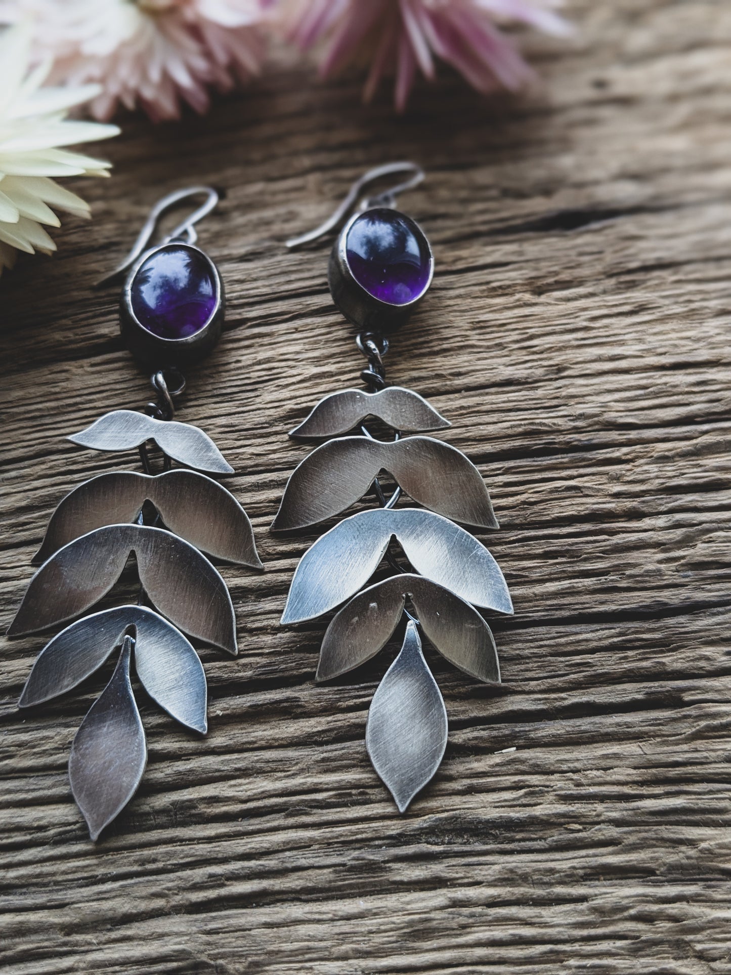 Hand-Fabricated Sterling Silver Kinetic Amethyst Earrings – Articulated, Moving Design