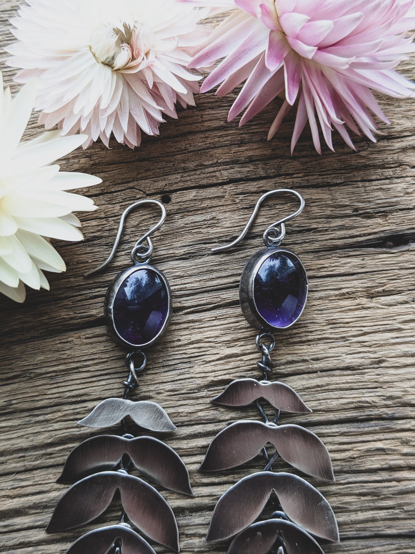 Hand-Fabricated Sterling Silver Kinetic Amethyst Earrings – Articulated, Moving Design