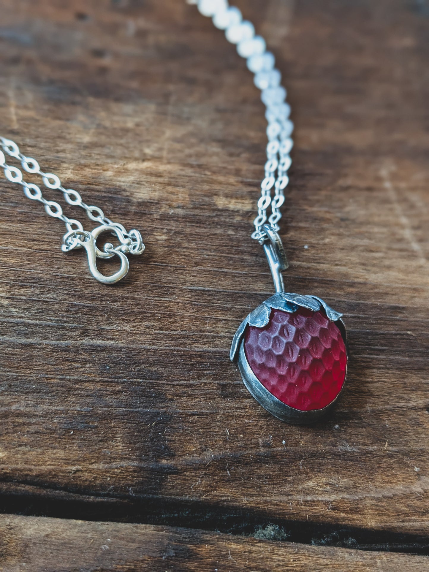 Handmade Sterling Silver Strawberry Necklace – Vintage Glass