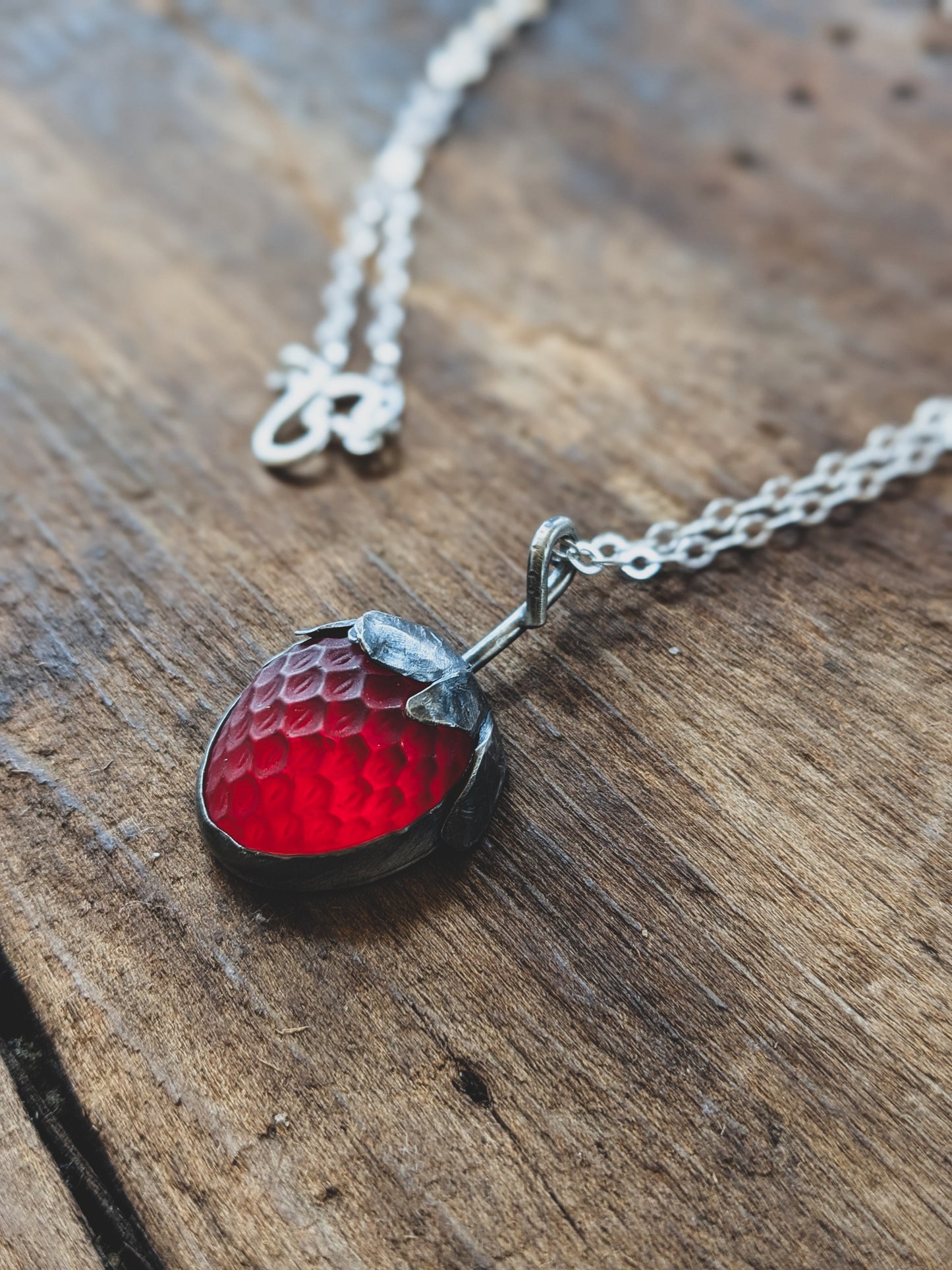 Handmade Sterling Silver Strawberry Necklace – Vintage Glass