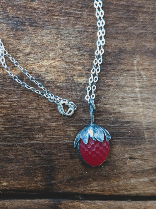 Handmade Sterling Silver Strawberry Necklace – Vintage Glass