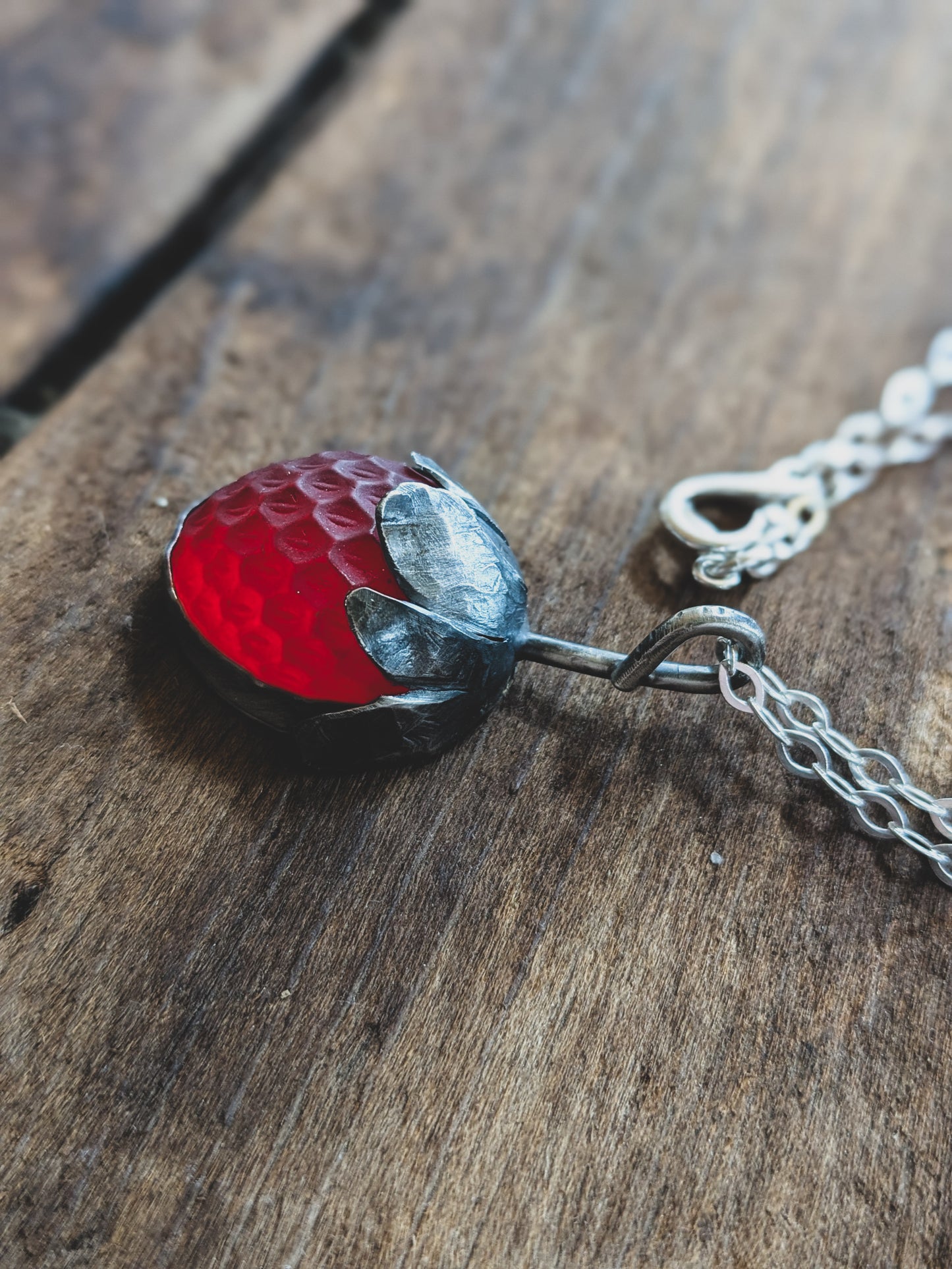 Handmade Sterling Silver Strawberry Necklace – Vintage Glass