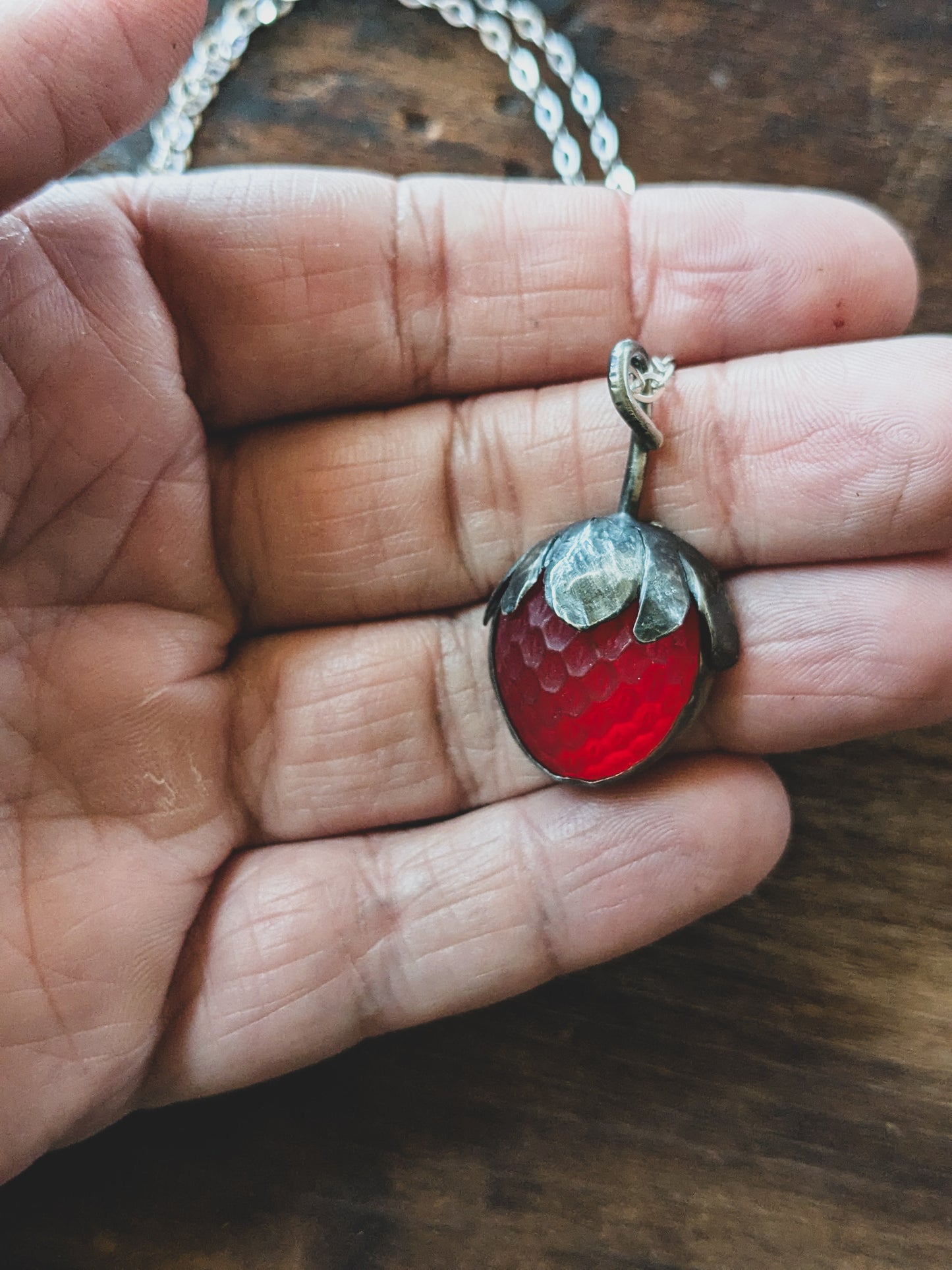 Handmade Sterling Silver Strawberry Necklace – Vintage Glass