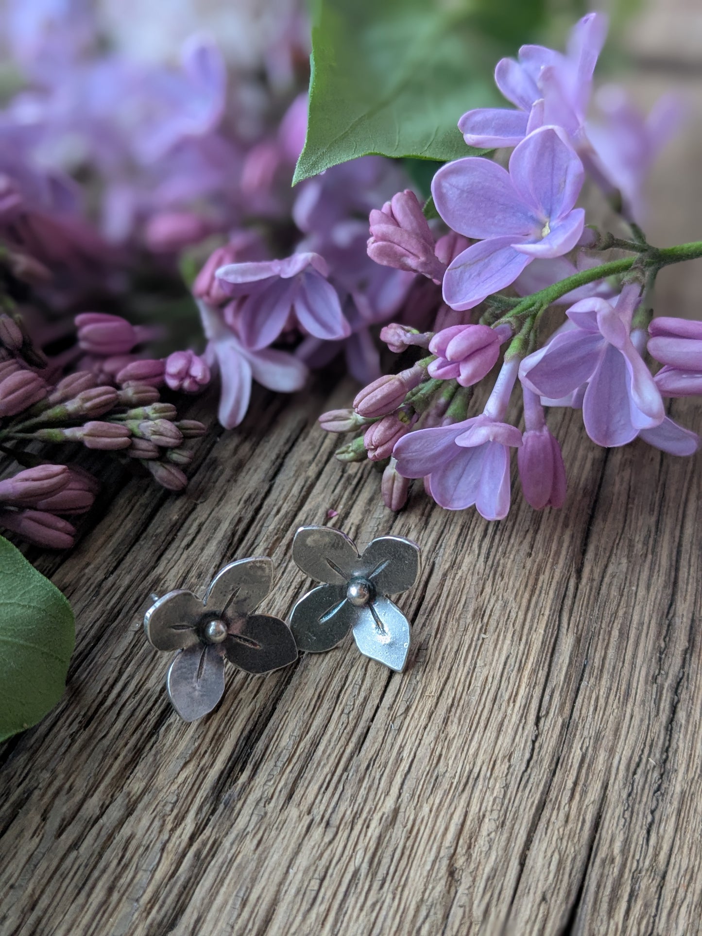 Sterling Silver Lilac Flower Stud Earrings