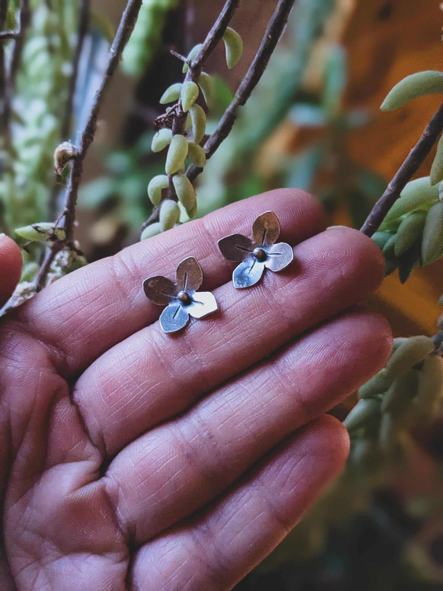 Sterling Silver Lilac Flower Stud Earrings